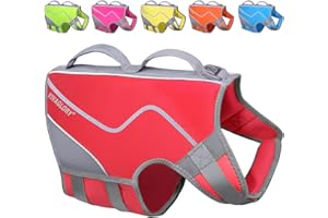 VIVAGLORY Life Jacket for Dogs of Sports Style, Water Vest Jacket for Dog, Heavy Duty Pet Safety Vest, Comfortable Neoprene Lifejackets with Hook & Loop Closure, Red, Large