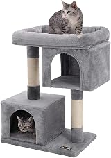 Feandrea Cat Tree Tower 84 cm Large Cat Condo with 2 Caves Light Grey PCT61WV2 view 7