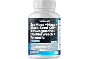 VITAMAX Sea Moss, Maca, Black Seed Oil, Ashwagandha, Bladderwrack, Turmeric - Manuka Honey, Elderberry, Vitamins C & D3, Dandelion & Black Pepper - 60ct