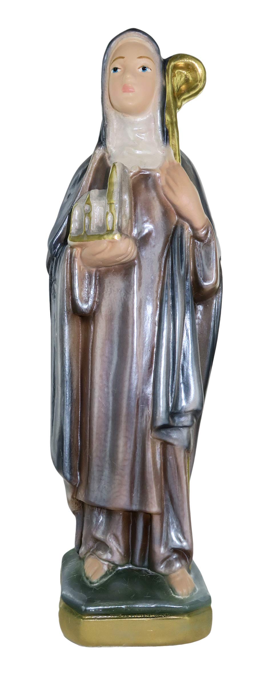Ferrari & Arrighetti Saint Brigid of Kildare Statue, Hand-Painted Nacred Plaster (20 cm)