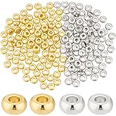 PH PandaHall 200pcs 4mm Spacer Beads, 2 Colors Flat Round Heishi Bead Metal Loose Beads Spacers for Heishi Clay Bead Summer Stackable Necklace Bracelet Jewelry Making, Golden Platinum