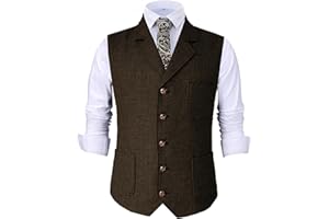 TUIKAYOO Mens Retro Suit Vest Tweed Wool Regular Fit Dress Waistcoat Herringbone for Jacket