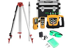 Iglobalbuy Automatic Self Leveling Green Rotary Laser Level 500m Range Kit with Surveying Tripod and Aluminum Grade Rod 16.4 Feet, Leveling Rotating Transit Laser Level Green Beam for Construction