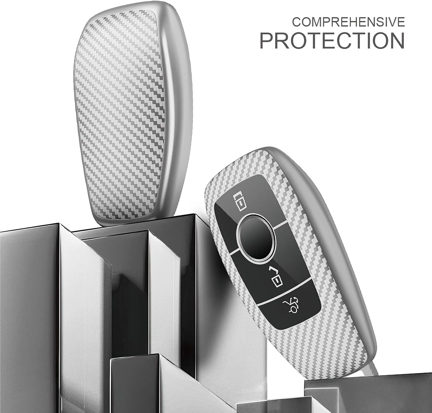 OATSBASF Car Key Cover Compatible with Mercedes Benz,Car Key Box for Benz E Class 2017 S 2018 (Silver-Stripe) - Image 3