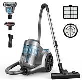 HawKam 1700W Canister Vacuum, 45Kpa Bagless HEPA for Pet Hair, Hard Floor | 3.5QT XL Dust Cup, 5-Stage Filtration, Tangle-Free Brush, Auto Cord Rewind, 4 Tools, Lightweight, Quiet