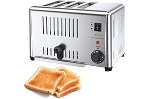 Commercial Toaster - 4/6 Slices Wide Slot Stainless Steel Toaster, with Removable Crumb Tray, for Restaurant and Home, One-Pi