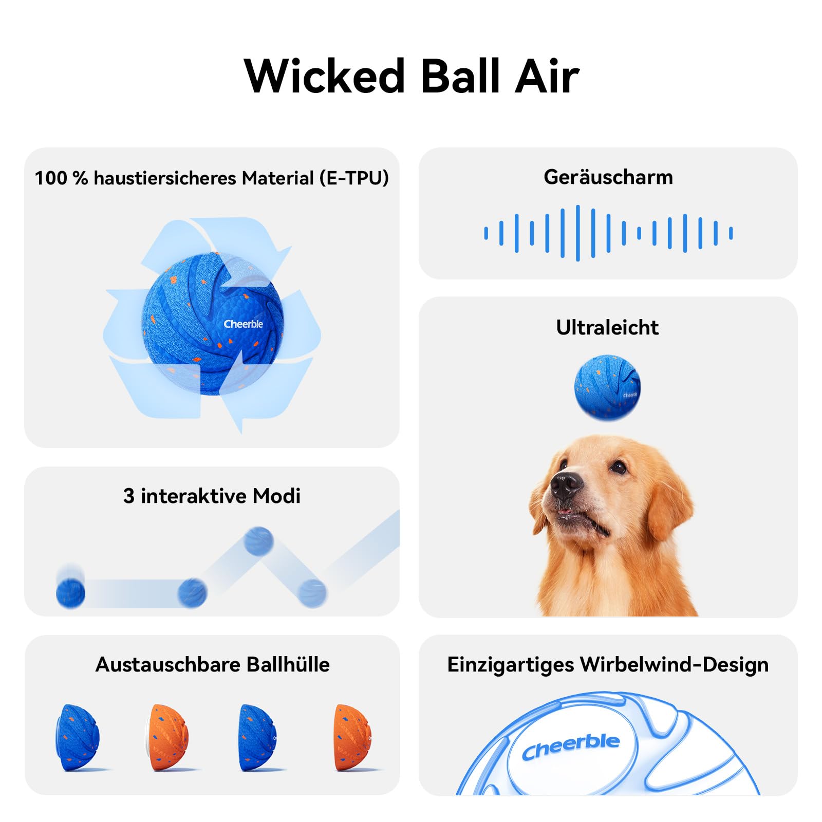 Cheerble Wicked Ball AIR - Interaktiver Hundeball mit 3 Spielmodi, Blau 3
