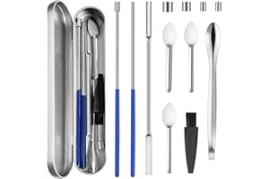 Artcome 12 PCS Versatile Capsule Filling Tool Kit for Pill Filler - Lab Scoops, Dual-Ended Long Spoon, and Herb Tamper - Ideal Tools for Medication and Supplements - All Sizes 000 00 0 1 2 3 4 5