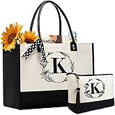 BeeGreen Christmas Birthday Gifts for Teachers Mom Nana Women Initial Tote Bag-for-Women, Friends-Mother Christmas Thank you with Embroidery Initial Monogram, Large Canvas Tote Bag K