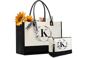 BeeGreen Personalized Gift Tote Bag for Women Canvas Top-Leather Handle Handbags Tote Bag for Birthday