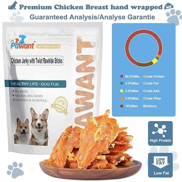 PAWANT CHICKEN JERKY WITH TWIST RAWHIDE STICKS PUPPY TRAINING SNACKS DOG CHEWS TREATS 0.5LB/227G