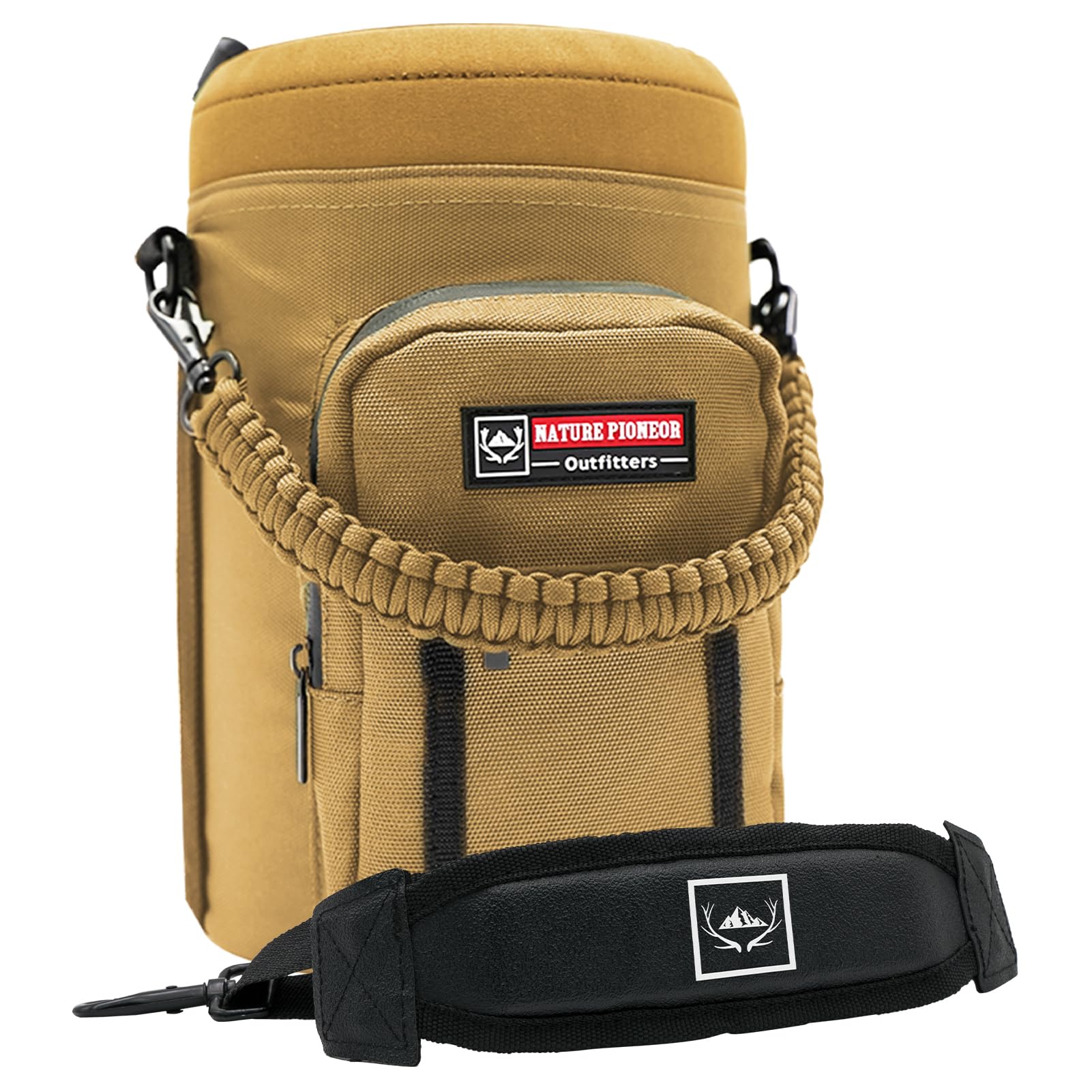 NATURE PIONEOR Water Bottle Holder with Adjustable Strap - Half/One Gallon (64/128oz) Insulated Water Bottle Sling Carrier with Phone Pocket & Paracord Handle, Outdoor Camping, Hiking, Gym