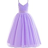 Glamulice Flower Girls Spaghetti Strap Tulle Dress Long A Line Wedding Pageant Dresses Princess Birthday Party Ball Gown