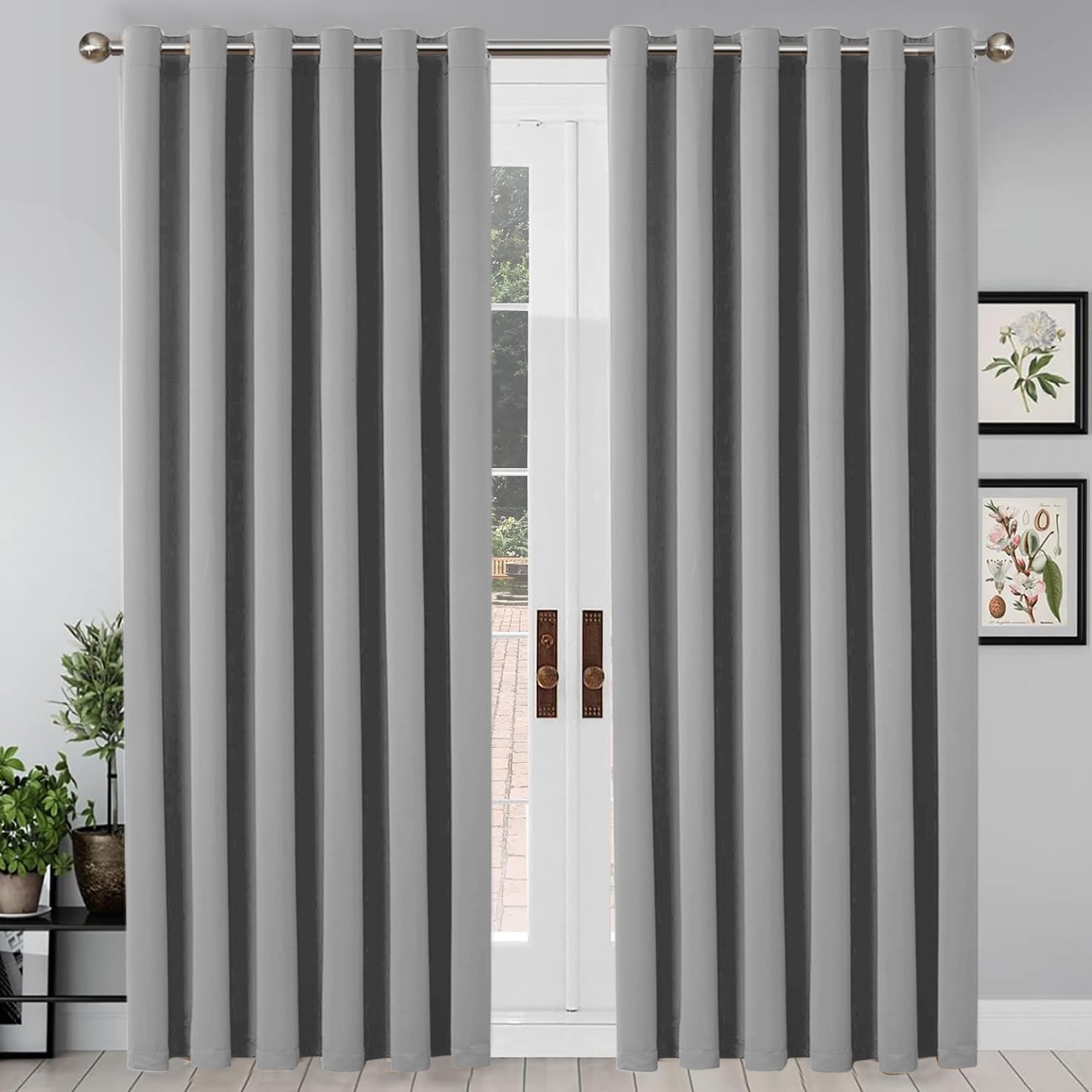 Yorkshire Bedding Blackout Eyelet Curtains for Bedroom 66x72 Inch Super Soft Thermal Insulated Light Grey Curtains Darkening Panels + 2 Tiebacks