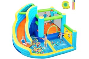 FBSPORT Inflatable Bounce House, Air Bounce House with Water Slides, Climbing Wall, Jumping and Splash Pool, Ball Shooting, K