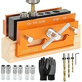 Self Centering Doweling Jig Kit - Adjustable Width Dowel Jig Kit for Straight Holes, Biscuit Joiner Set, 6 Bushings, 3 Size D