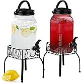 Tanlade 2 Pcs Plastic Drink Dispenser with Stand Beverage Dispenser with Sturdy Metal Base Juice Jar for Parties Lemonade Jar Spigot for Weddings Countertop Water, Each 1 Gallon(Black)