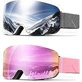 QALLY 2Pack Ski Goggles for Men Women Snow Goggles Anti fog Snowboard Goggles with 100% UV Protection