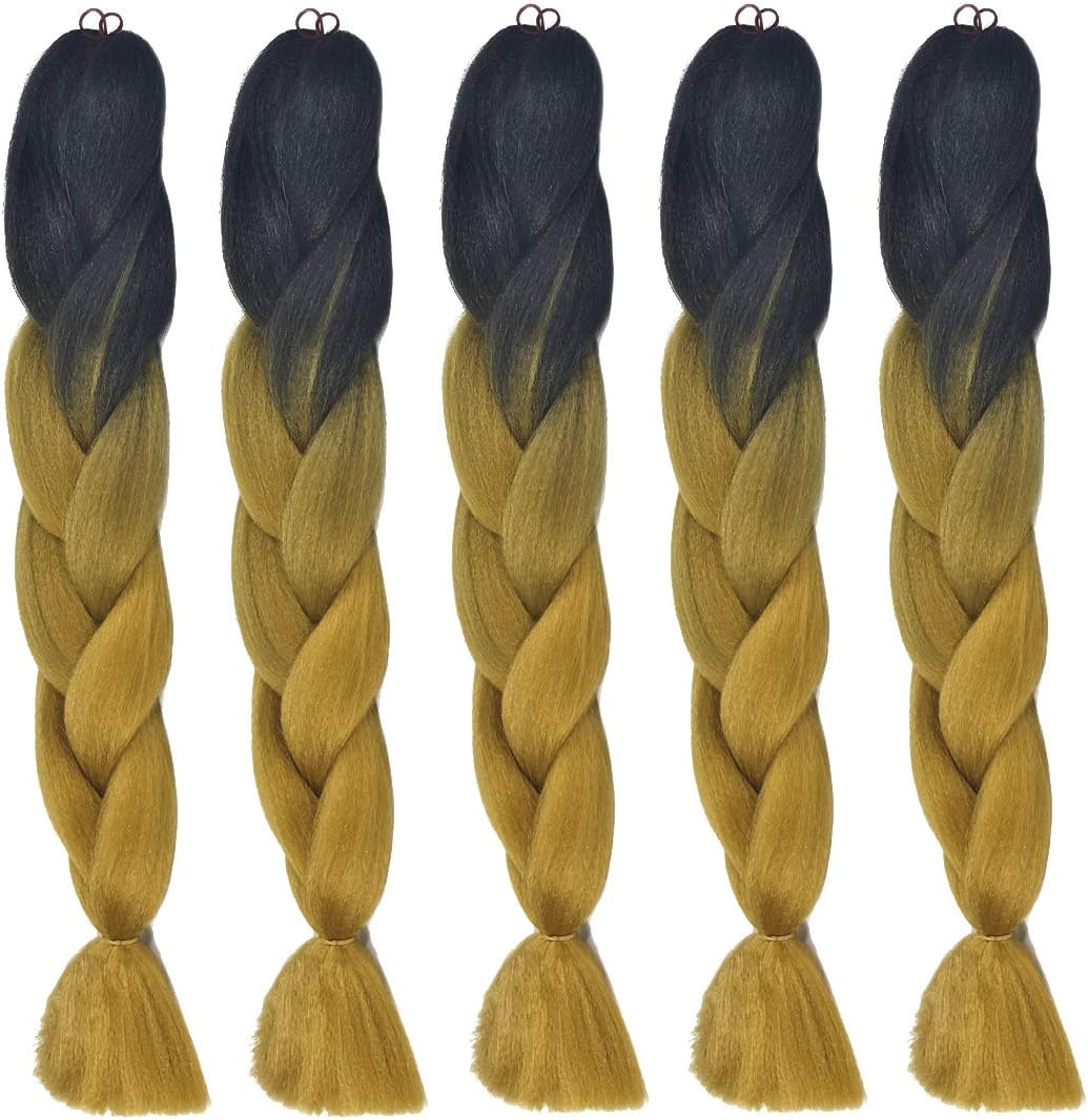5 Pcs 24'' Two Colors Jumbo Braid Synthetic Hair 100g Kanekalon Hair Braiding Extensions Synthetic Heat Resistant (B7)