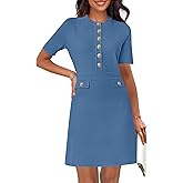 MEROKEETY Women's Summer Bodycon Sweater Dress Business Casual Outfis Short Sleeve Knit Button Formal Elegant Work Dress