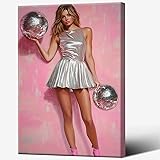Vintage Funky Disco Ball Hot Girl Canvas Wall Art