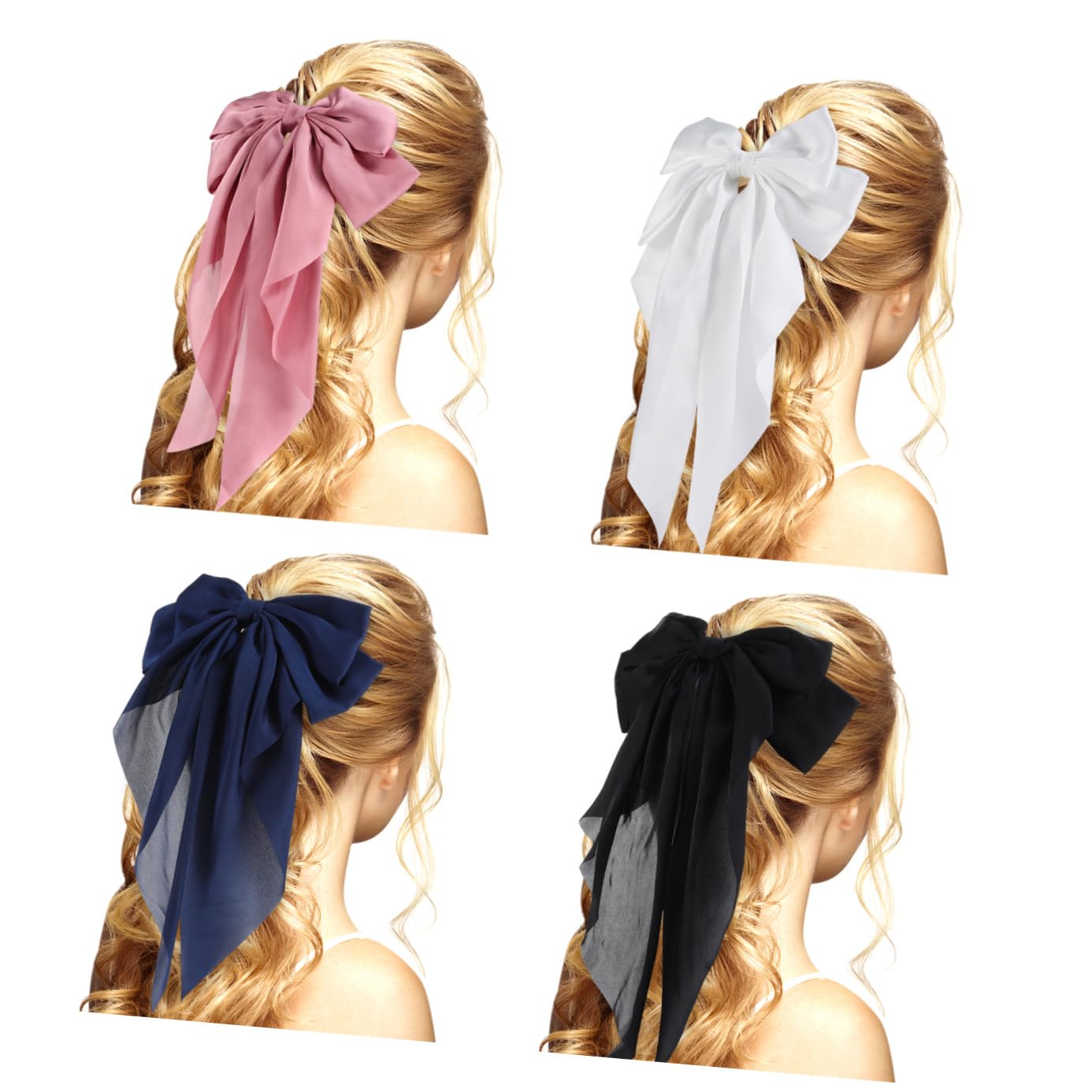 4pcs Bow Hair Clips Women, Silky Satin Hair Barrettes Clip Large Bow Hair Clips Bowknot Hairpin for Women Girls