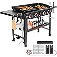 Royal Gourmet GD405A 4 Burner Propane Gas Grill and Griddle Combo with Grilling Gear Set, Griddle Grill Combo with Foldable Side Tables for Outdoor Cooking While Camping or Tailgating, Black
