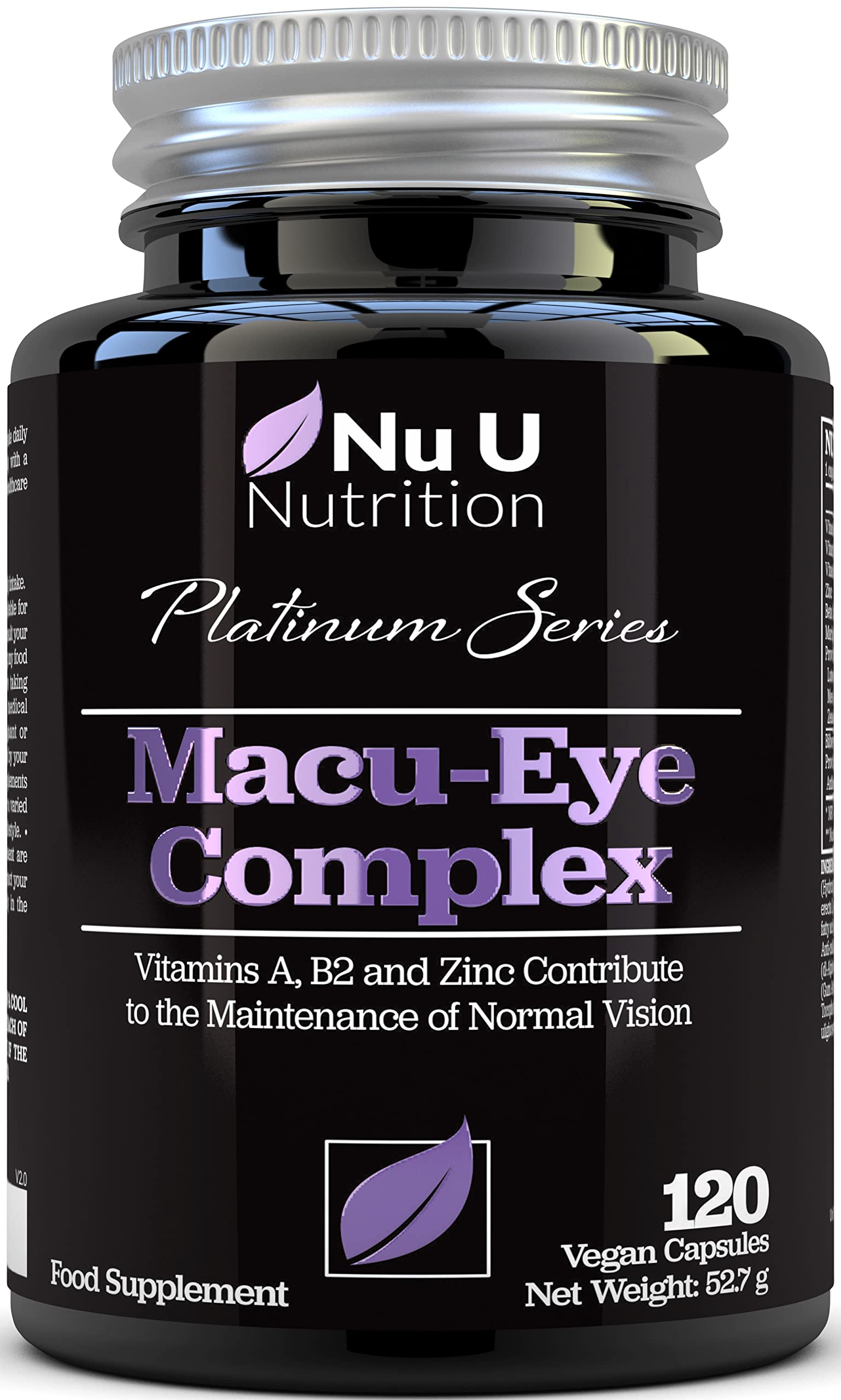 Macu Eye Supplement 120 Vegan Capsules, 4 Month Supply with Lutein, Zeaxanthin, Bilberry Extract, Beta Carotene & Eye Vitamins A, B2 & E Plus Zinc for Maintenance of Normal Vision, Made in The UK