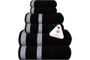 CASA COPENHAGEN Solitaire 6 Pieces Towel Set- Black, 600 GSM 2 Bath Towel 2 Hand Towel 2 Washcloth, Designed in Denmark Made of Soft Egyptian Cotton for Bathroom, Kitchen & Shower
