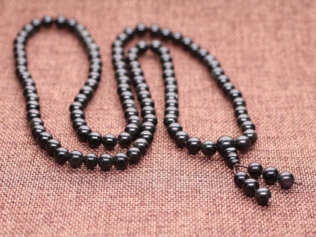 coai 108 Beads Rainbow Eye Obsidian Bead Meditation Mala Bracelet Necklace 8mm, black - Image 5