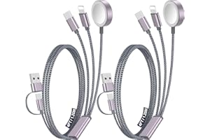 XIWXI 2Pack Multi Charging Cable Cord for Travel Essentials,Apple Watch Charger,iPhone Charger,[3-in-2] Type C/Lightning Cable Portable Designed for iWatch,iPhone 17-8,Galaxy S25-21,Xbox Series X&S,iPad-4FT