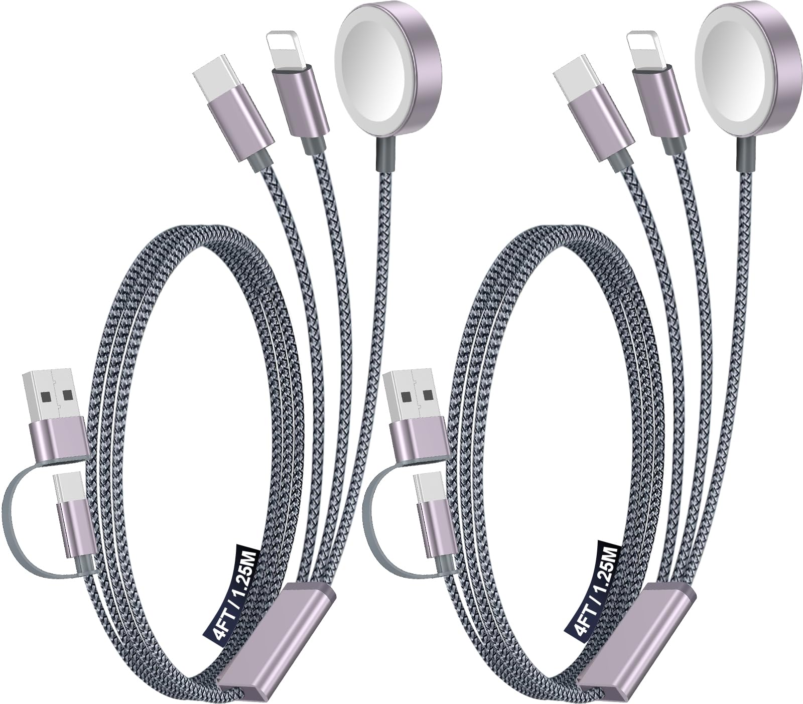 Photo 1 of 2Pack Multi Fast Charging Cable for Travel Vacation Essentials,Apple Watch Charger,iPhone 17 Charger,[3-in-2] USB A/Type C/Lightning Cable for iWatch,iPhone 17-11,Galaxy S25-21,Airpods,Home,Office
