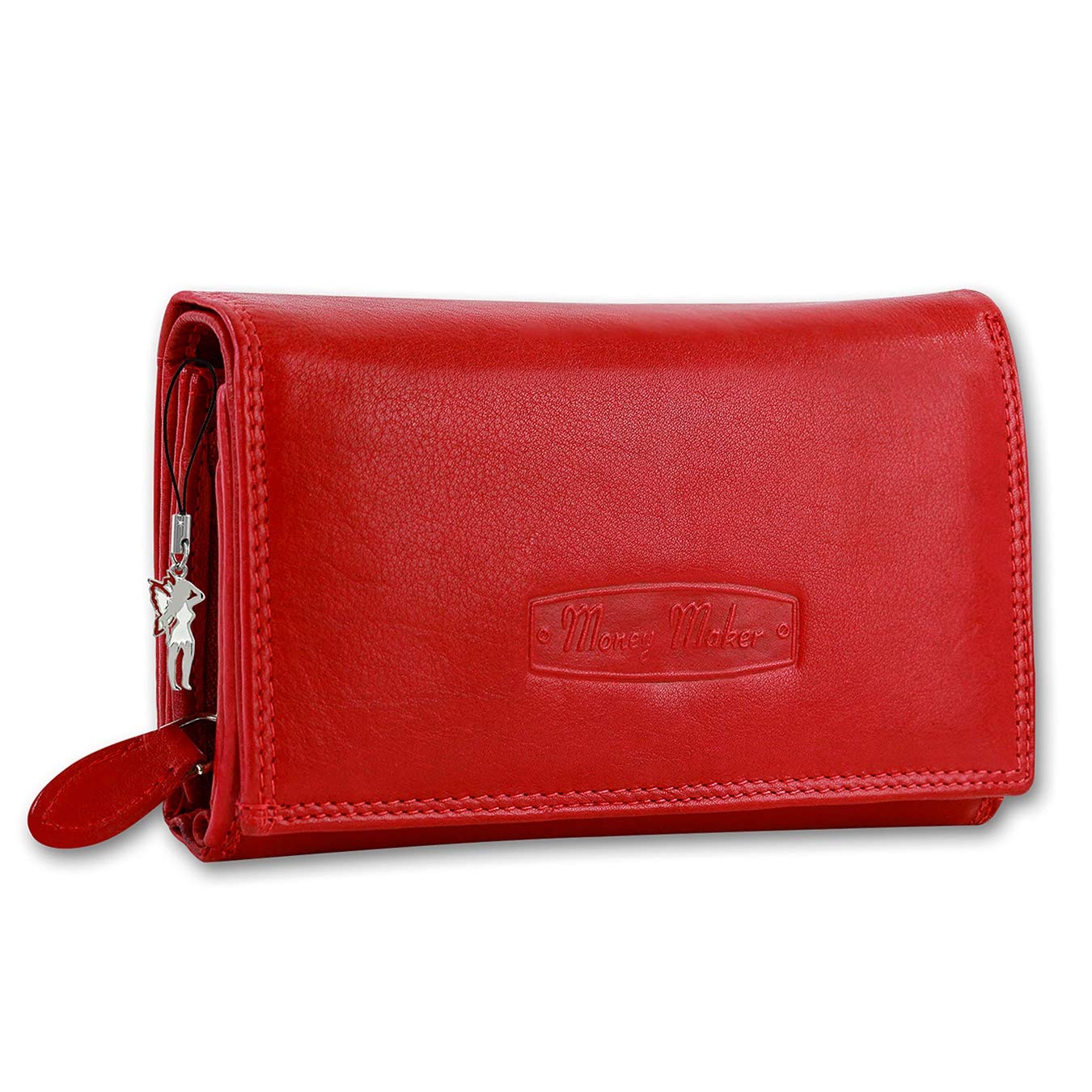 Money Maker Women's Red Leather Clutch Purse, Wallet, Handbag - Baguette Style, One Size