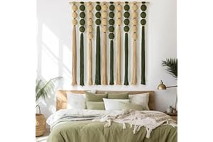 IOWER Macrame Wall Hanging Large Boho Wall Decor Natural Green Jute Sphericity Cotton Textile Wall Hanging Geometric Art Fiber Yarn Art Handmade For Living Room Bed Room Apartment Wedding Party 39" Wx39" L
