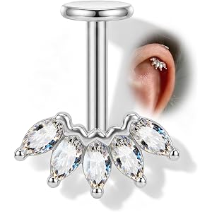 COCHARM Vertical Lotus Helix Piercing Jewelry, Gold and Silver, 16G | Threadless, 6mm, Top Helix Earring, For Women