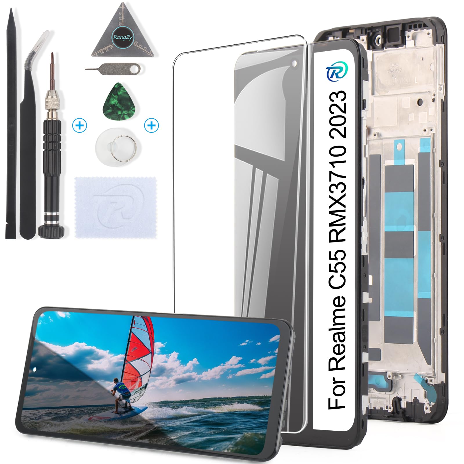 RongZy Display for Motorola Moto G54 5G XT2343 LCD Touch Screen Internal Digitizer for Moto G54 5G XT2343 Replacement Assembly with Tools Kit(Black with Frame)