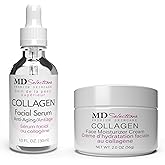 MD Selections Collagen Facial Serum & Cream | Face Moisturizer Advanced Collagen Peptide | Tighten for Dry Skin Vegan Repair Anti Aging Hydratation Faciale Formula | Serum 1 Fl Oz, Cream 2 Oz