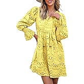 Dokotoo Womens 2026 Boho Dress Tassel V Neck Long Sleeve A Line Casual Hollow Out Lace Ruffle Party Dresses