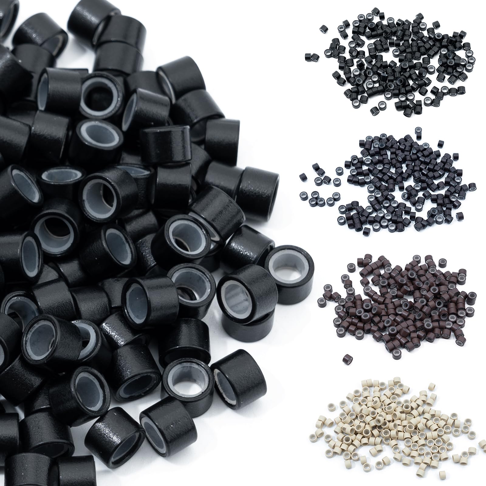 Elailite 200 Pcs Micro Rings 6mm Silicone Lined Links Beads Linkies For 1g Pre Bonded I Tip Human Hair Extensions - Black
