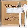 MOACOCK 200 Count White Plastic Silverware, Heavy Weight Plastic Forks Spoons Disposable Utensils Cutlery Set for Wedding Party Supplies Everyday Use