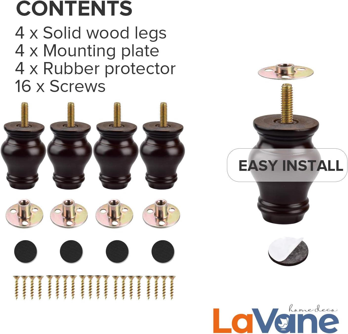 La Vane 4 inch / 10cm Wooden Furniture Legs - Image 5