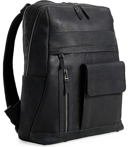 Leather Backpack for Men & Women, Classic Black - Handcrafted Top Grain Leather vintage backpack with 17 Inch Laptop Sleeve - Lightweight & Durable for Business, Travel & Work