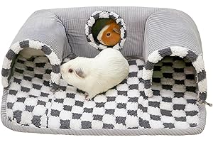 Lfokd Guinea Pig Hideout Tunnel with Warm Bed for Small Pet 3 Cave Small Animal Tunnel Toy Cages Grey
