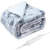 GOQOTOMO Electric Heated and Weighted 2 in1 Blanket — Flannel Material with Premium Glass Beads, with 12 Heat Levels, 8 Timer (Grey Tie dye, 15lb 48''x72'')-H72