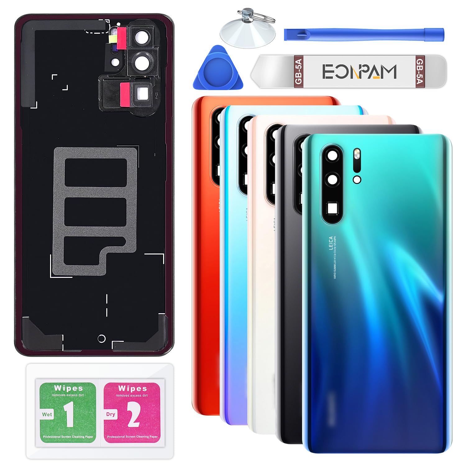 Eonpam Back Cover Glass for Huawei P30 Pro Rear Glass Replacement with Camera Lens + Repair Kit Genuine Rear Housing (Aurora)