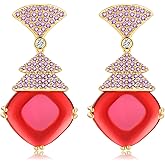 S925 Sterling Silver posts Sapphire Blue Red Crystal Earrings for Women Vintage Rhinestone Dangle Drop Earrings Cubic Zirconia 14K Gold Plated Earrings Fashion Jewelry for women