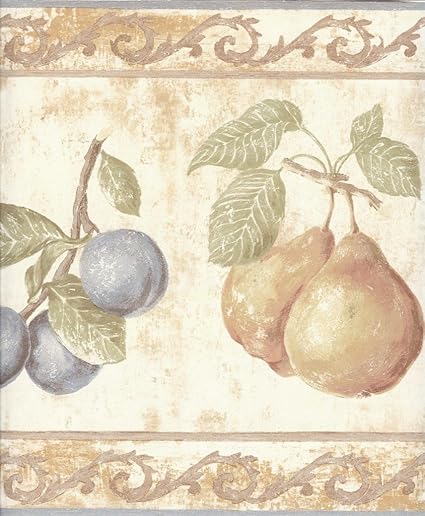 Amazon 壁紙ボーダーフルーツplums 桃 サクランボand Pears トリムボーダー