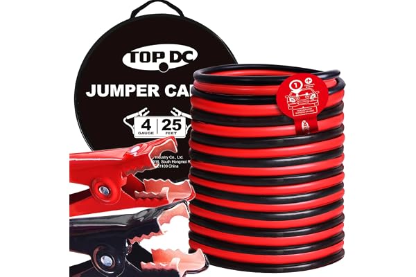 TOPDC 4 Gauge 25 Feet Jumper Cables for Car, SUV and Trucks Battery, Heavy Duty Automotive Booster Cables for Jump Starting D