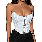 Remidoo Corset Tops for Women Strapless Lace Up Overbust Corset Bustier Sexy Night Out Crop Tank Top