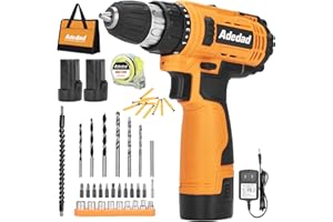 Adedad 12V Cordless Drill Set Electric Power Drill with 2 Batteries and Charger, 3/8 Inch Keyless Chuck, 300 In-lbs Torque, 21+1 Position, 2 Variable Speed, LED Light and 43pcs Accessories